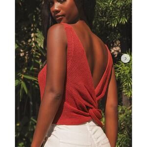 Lulus Tank Top‎ Womens X Small Rust Red Lets Get Away Knit Twist Back